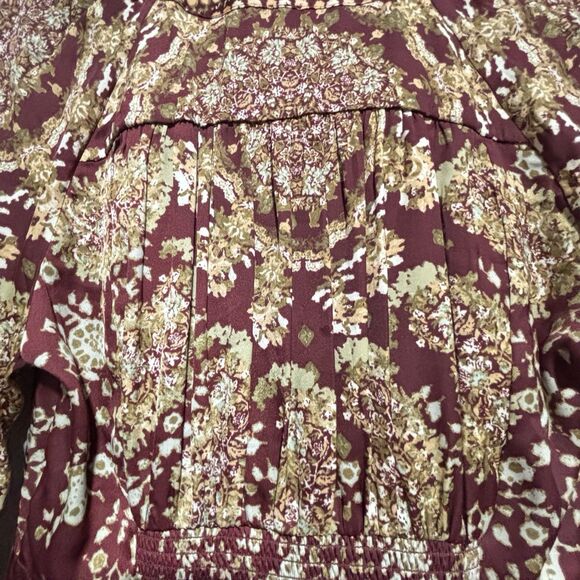 Free People Run Free Blouse Floral Balloon Sleeve Tie-Front Satin Blouse Size M - Picture 9 of 10